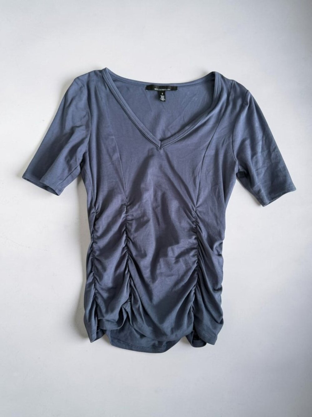 WHITE HOUSE BLACK MARKET Blue Ruched Short Sleeve Top Size Small